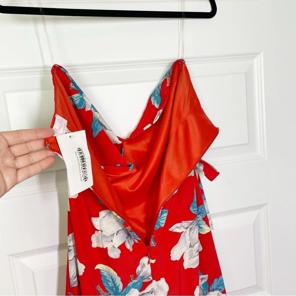 New Pink Lily Steal a Kiss Floral Strapless Mini Dress in Red Women’s Size Small